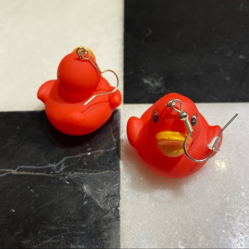 RED RUBBER DUCKY EARRINGS - Picture 3 of 4